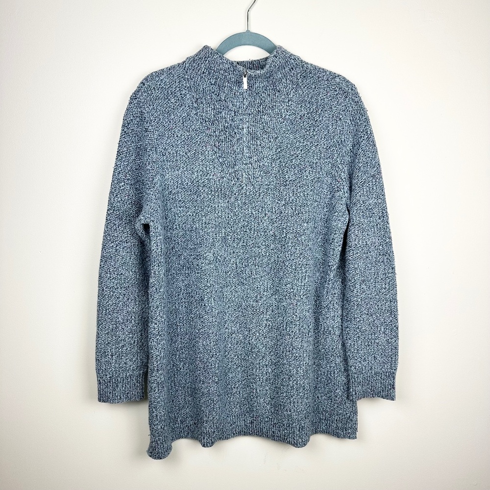 Lands End Ribbed Knit Quarter Zip Sweater Size XL Heathered Blue